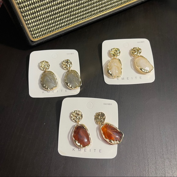 Temperament Drop-Shaped Gem Earrings For Women Metal Irregular Earrings Party - Picture 7 of 8